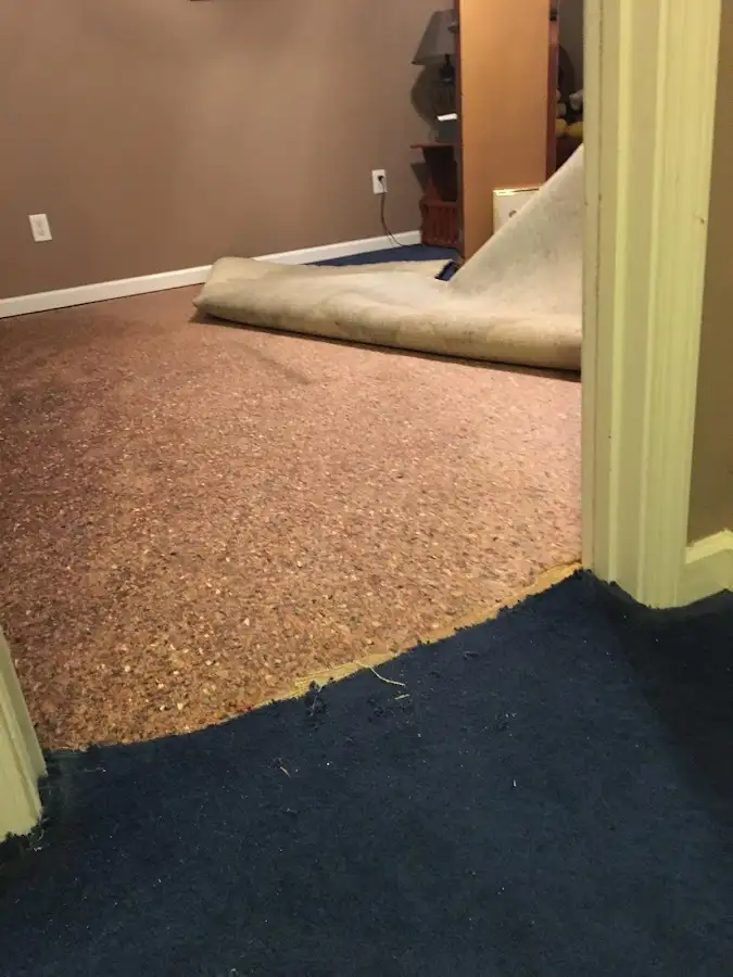 Carpet pad removal revealing water damage during Drying & Dehumidification in Keller